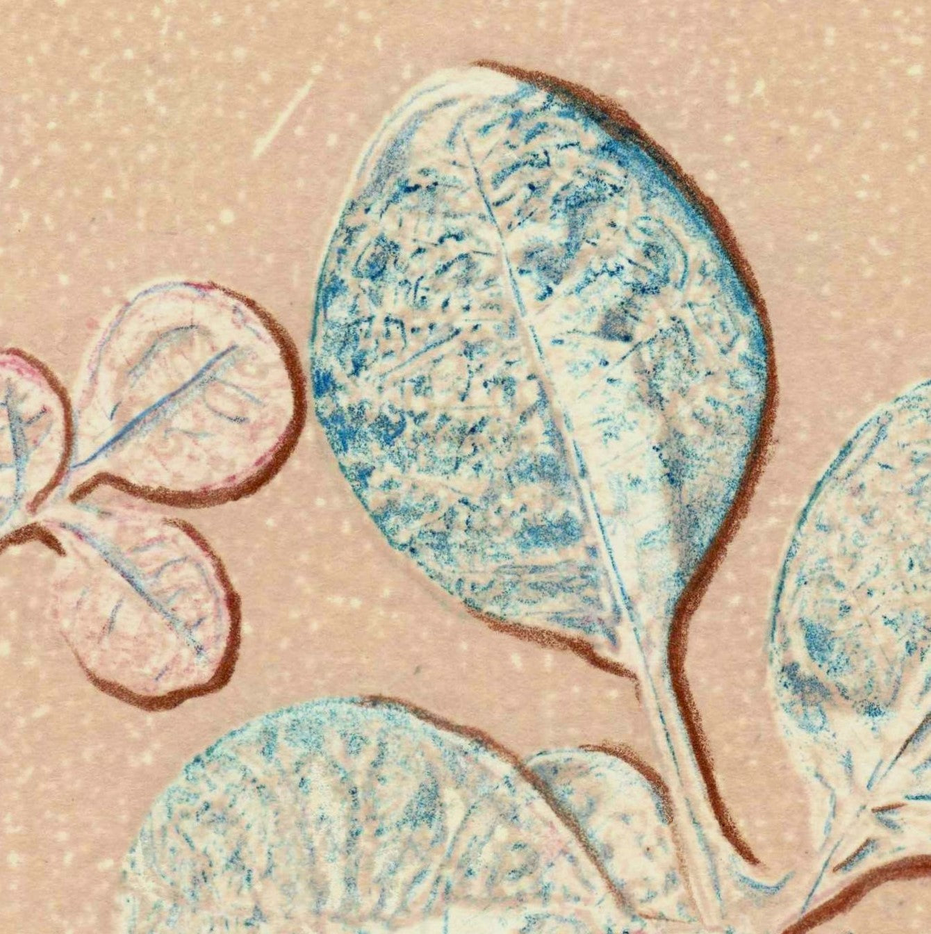 "Sandy Blue Leaves" Laser Druck A5 Größe