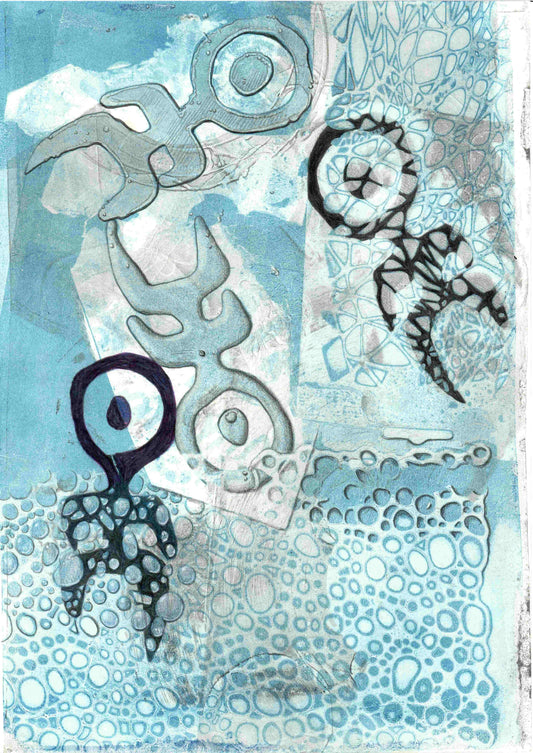 "Ochenta Música Azul" Pintura/dibujo original tamaño A4