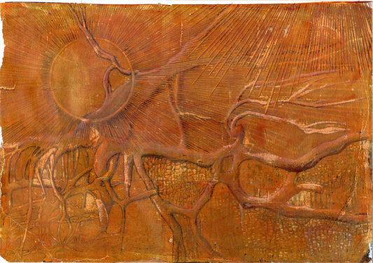 "árbol de espuma naranja/marrón" Pintura original tamaño A4