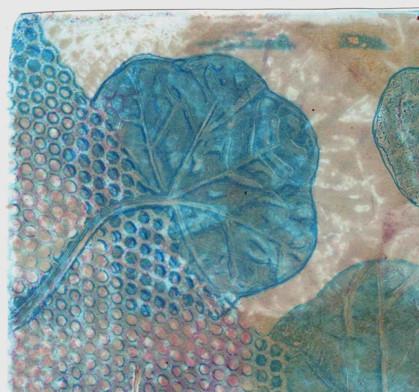 "Blue Leaves & Net" Laser Druck A5 Größe