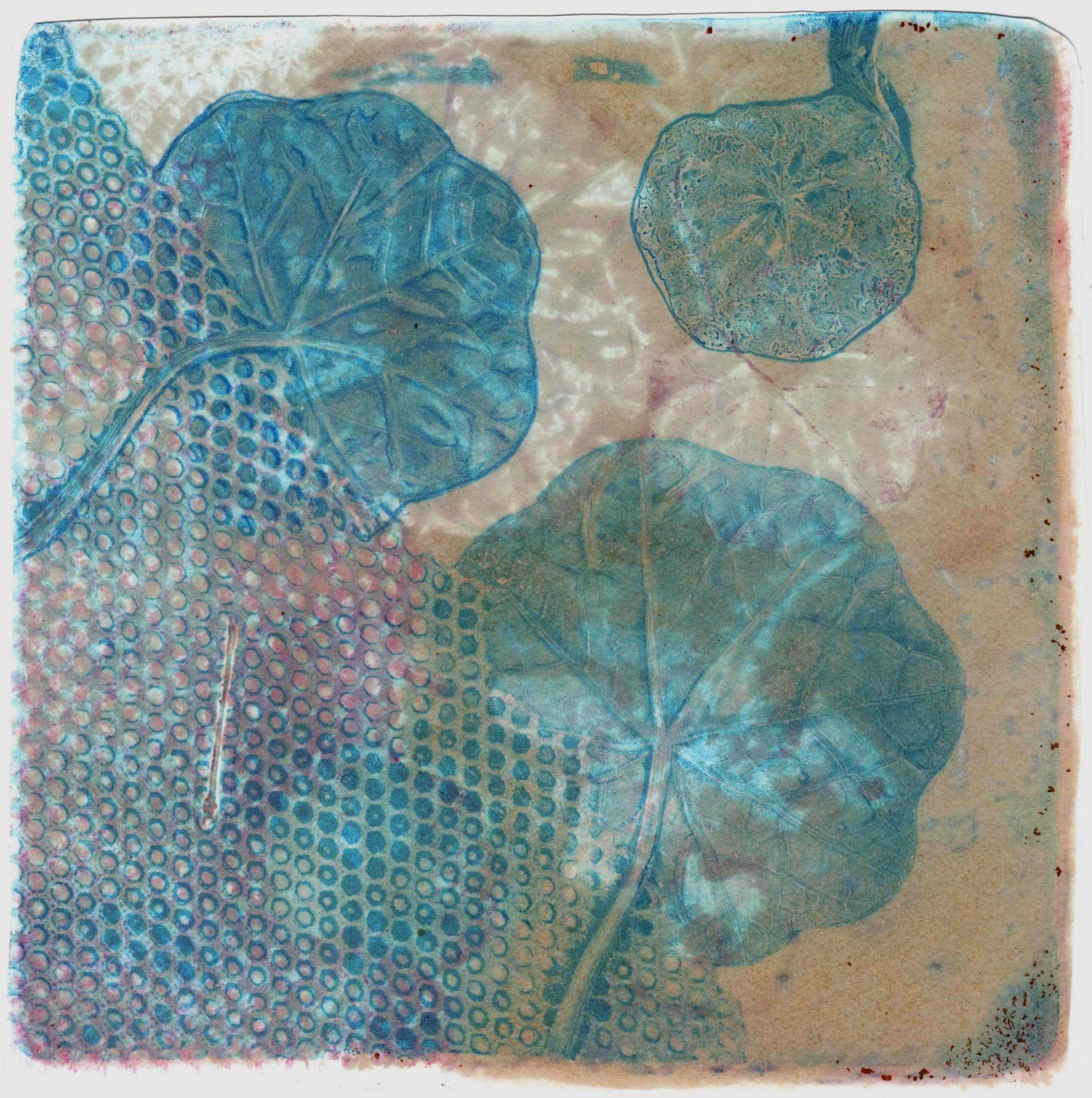 "Blue Leaves & Net" Laser Druck A5 Größe