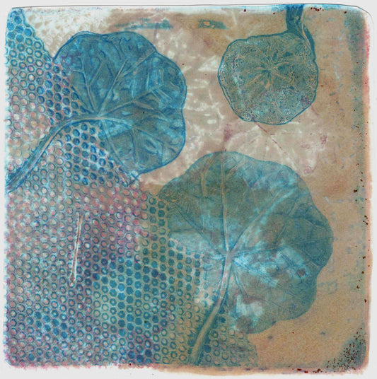 "Blue Leaves & Net" Original Gemälde/ Zeichnung A5 Größe